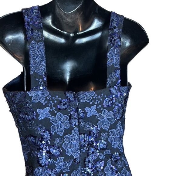 Dress the population anabel floral sequin fit & flare gown navy small new prom - Picture 11 of 16